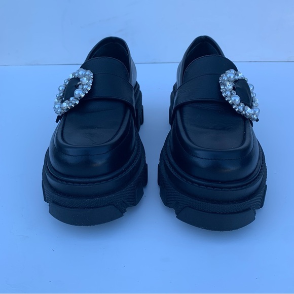 Alohas Black Trailblazer Crystal Clear White Silver Chunky Leather Loafers 37 - Picture 4 of 16